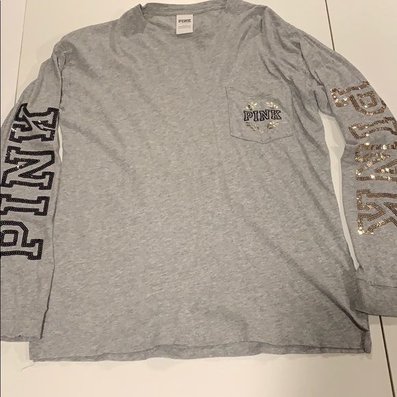 VSPINK long sleeve T-shirt w gold + black sequence - Picture 2 of 6